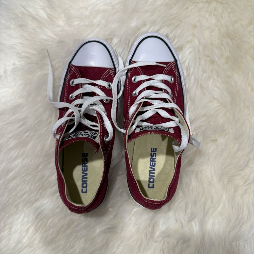 Converse Low Top Sneakers in Burgundy and White - Picture 2 of 4